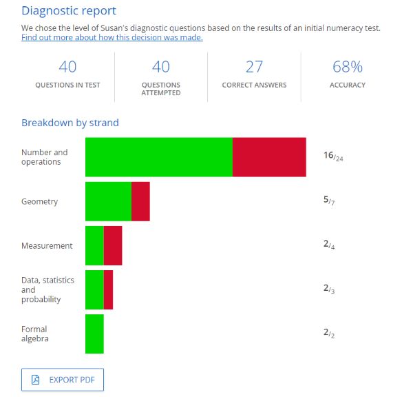 Individual diagnostic report on Sumdog