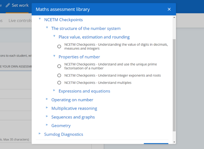 Sumdog's NCETM Checkpoint assessments