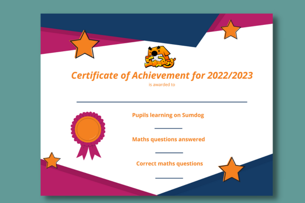 Card image of Sumdog end of year certificate 600 x 400